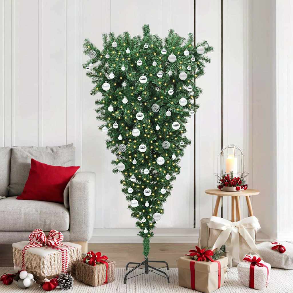 JUNG Vida Umgedrehter Kunst Weihnachtsbaum mit Kugelset Grün 180 cm PVC