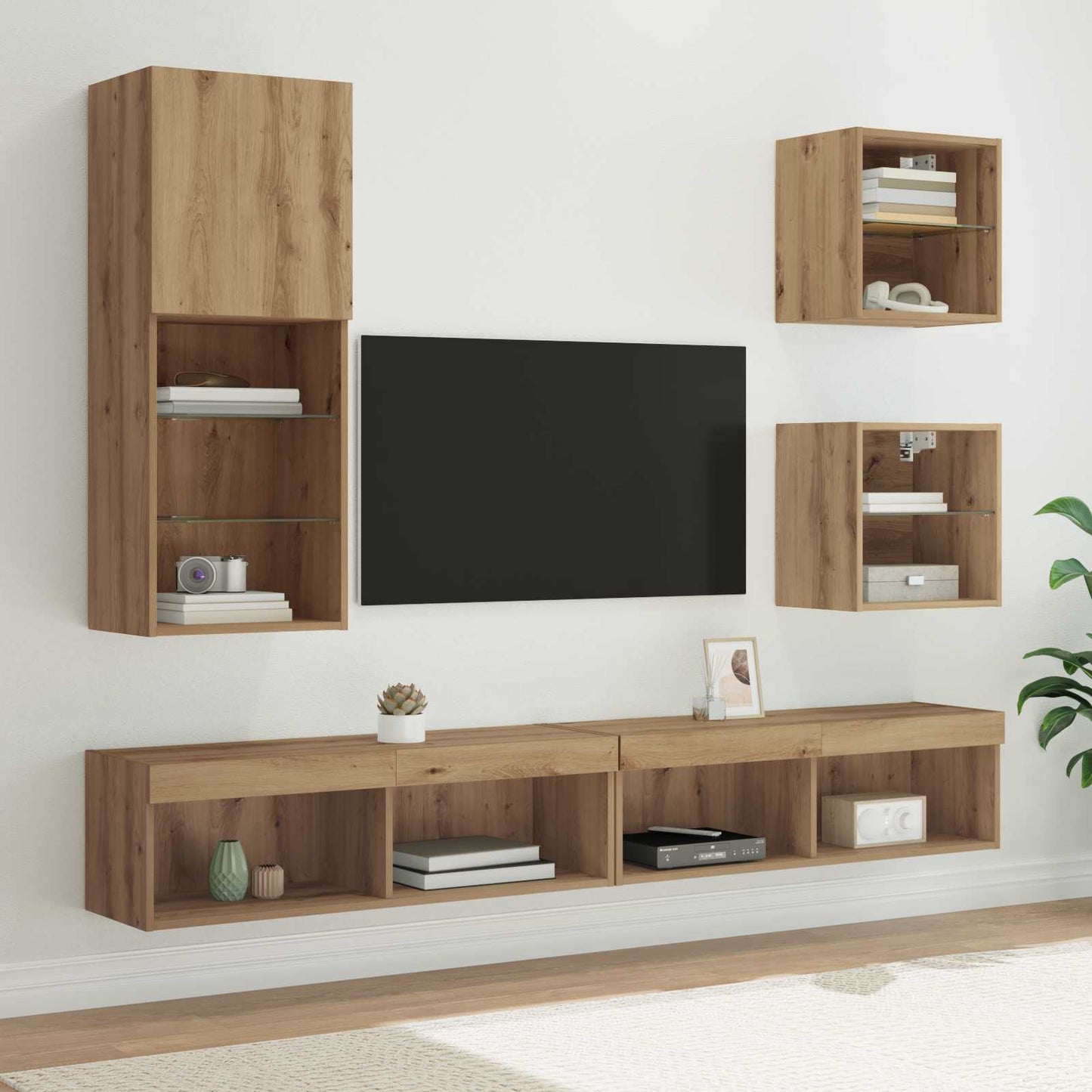 JUNG Vida TV Wand Einheiten mit LED 5 pcs Artisan-Eiche Holzwerkstoff