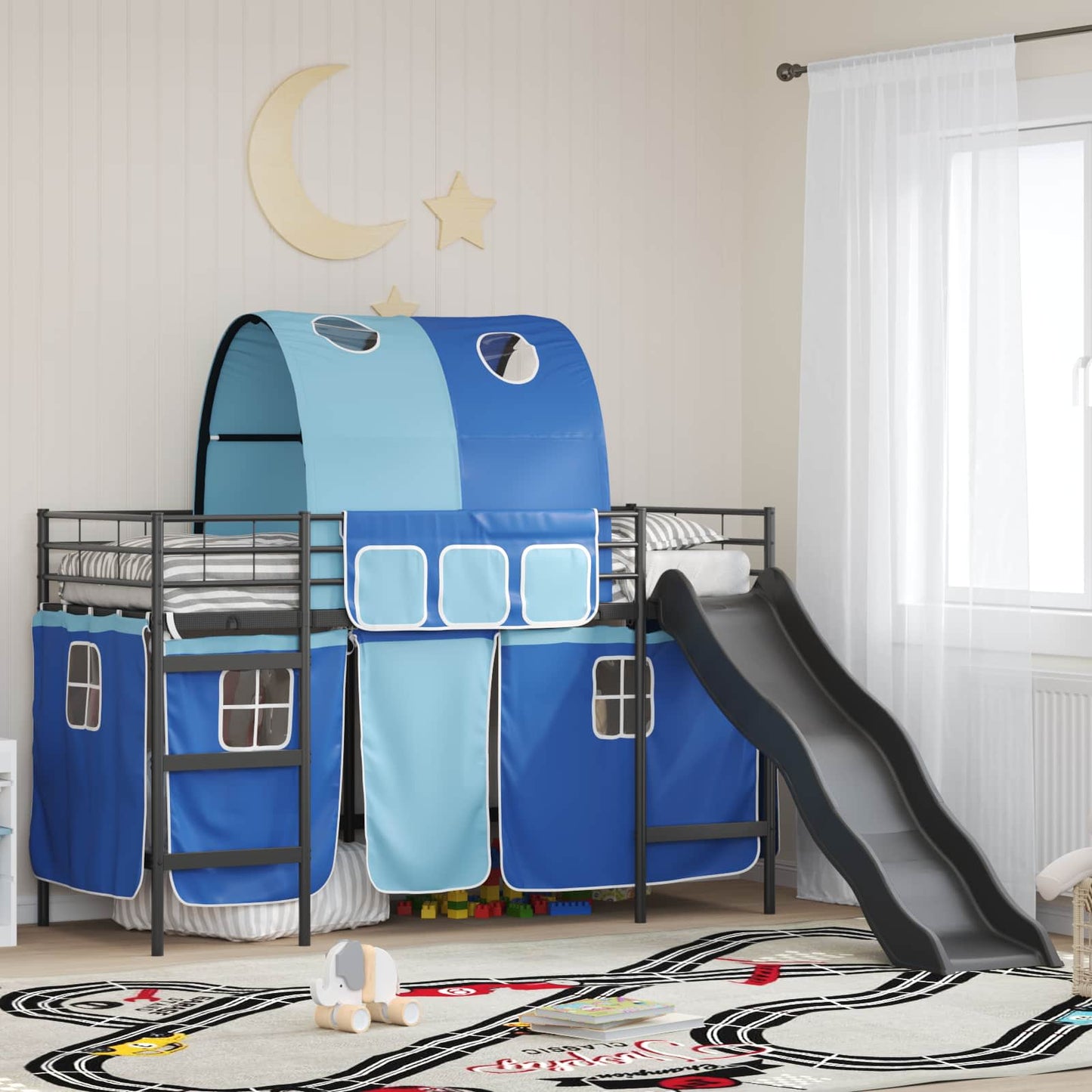 JUNG Vida Kinder-Etagenbett Schwarz und Blau 90 x 190 cm Metall