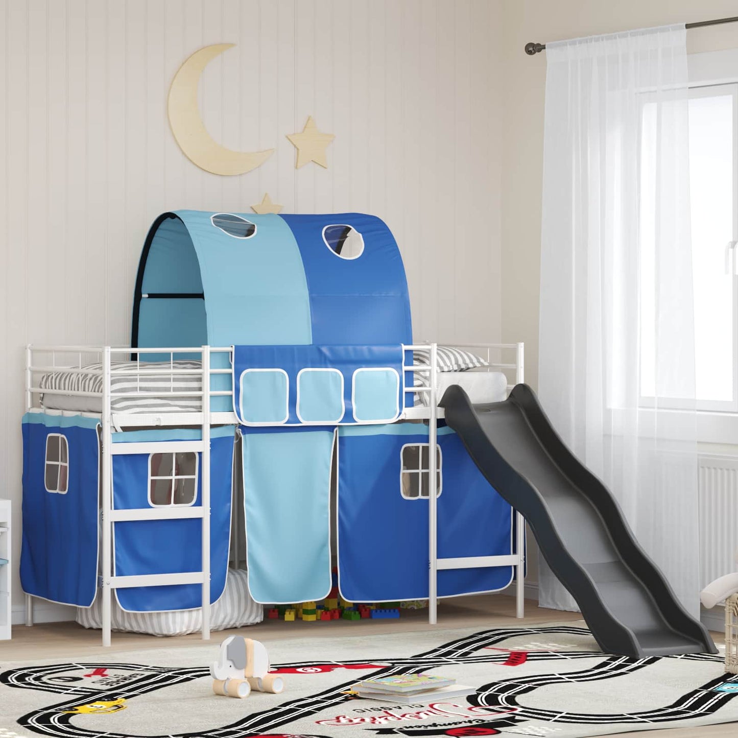 JUNG Vida Kinder-Etagenbett Weiß und Blau 99,5 x 190 cm Metall