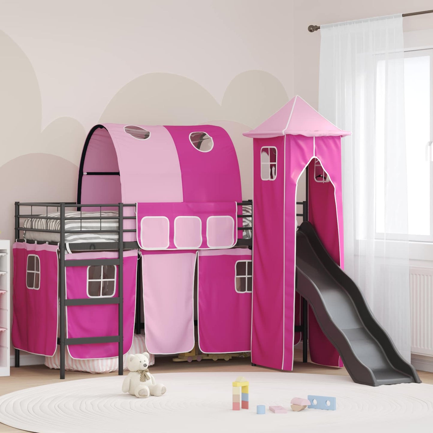 JUNG Vida Kinderloftbett Schwarz und Pink 90 x 190 cm Metall