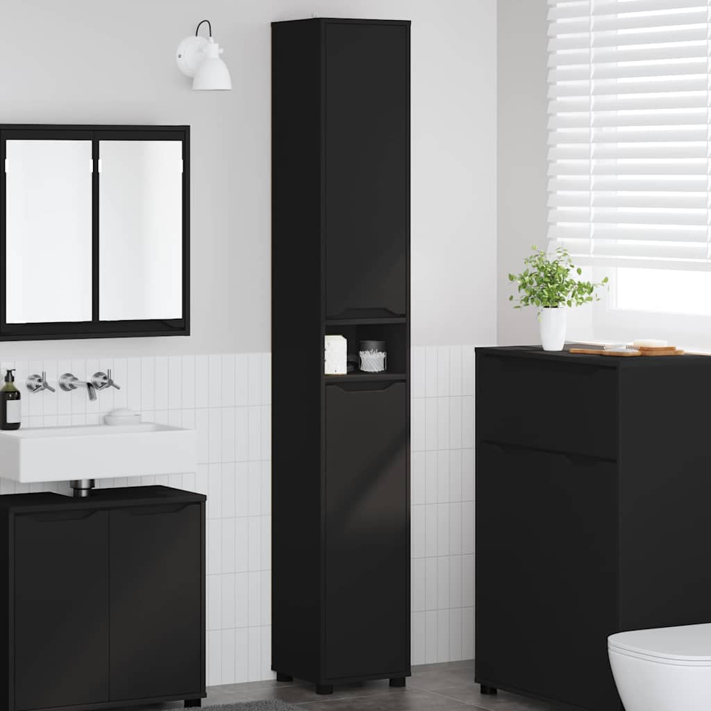 JUNG Vida Badezimmerschrank Schwarz 30,5 x 30 x 195 cm Holzwerkstoff