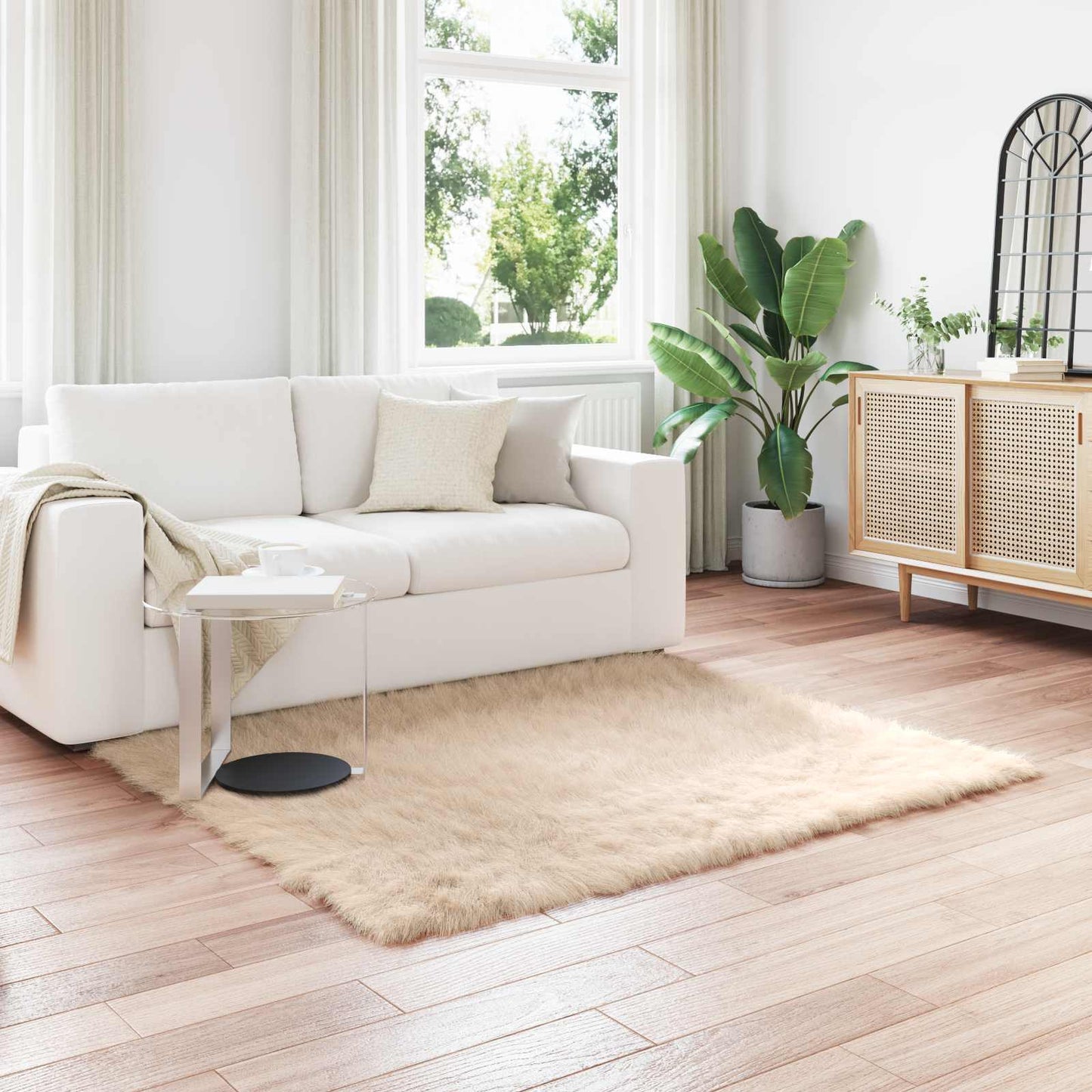 JUNG Vida Kunstschaffell Teppich Tafalla Beige 160 x 160 cm Polyester