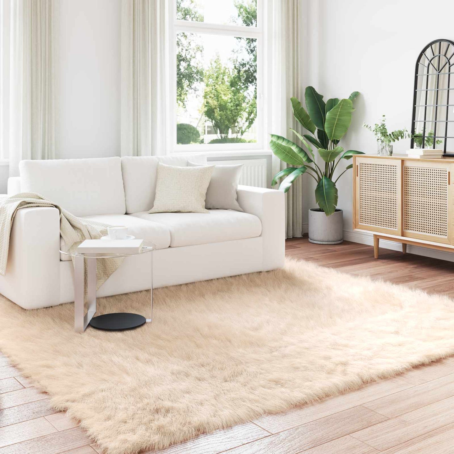 JUNG Vida Kunstschaffell Teppich Tafalla Beige 240 x 240 cm Polyester