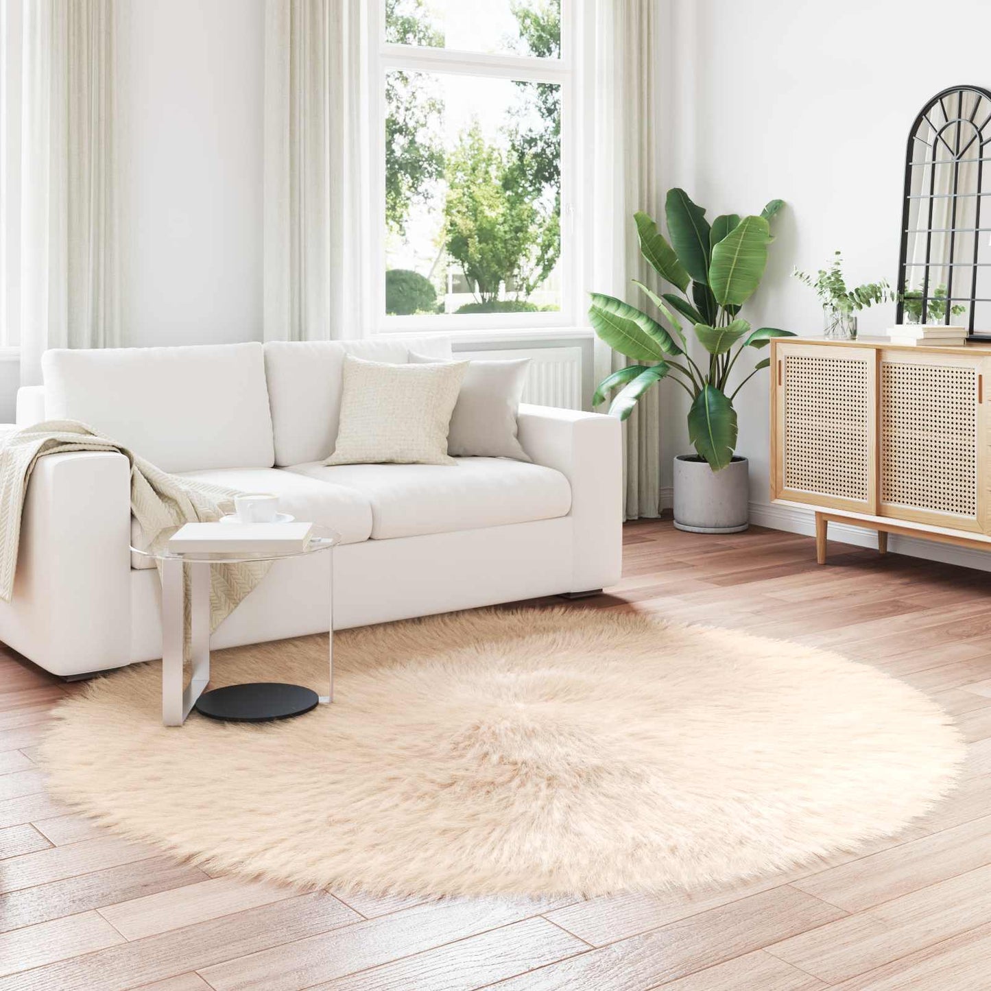 JUNG Vida Kunstschaffell Teppich Tafalla Beige Ø 160 cm Polyester