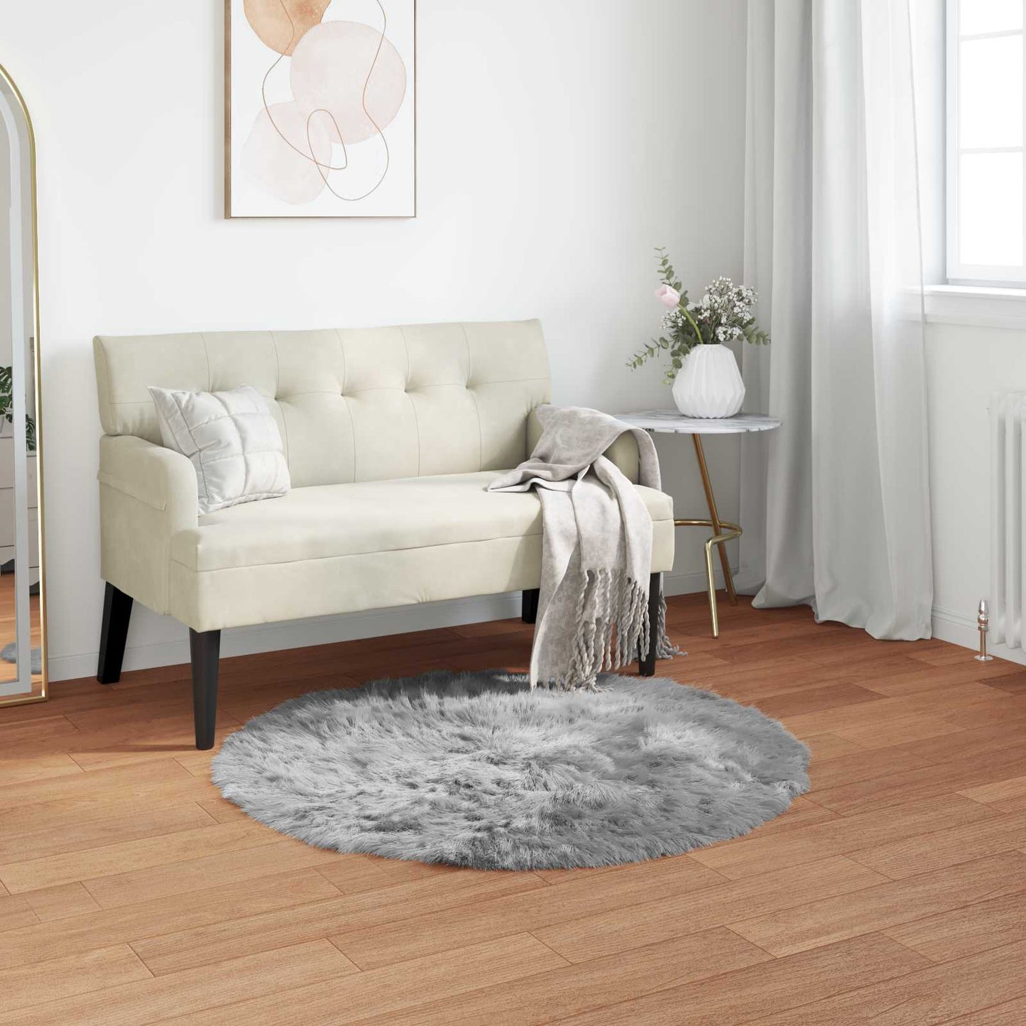 JUNG Vida Kunstschaffell Teppich Tafalla Grau Ø 120 cm Polyester