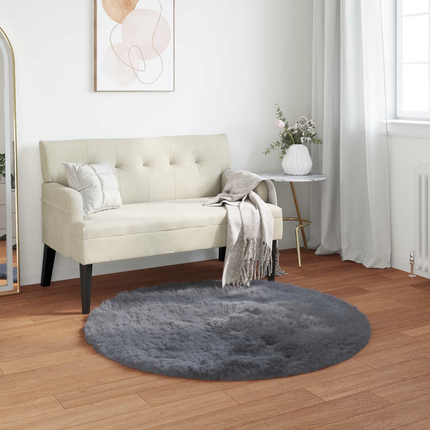 JUNG Vida Kunstschaffell Teppich Tafalla Anthrazit Ø 120 cm Polyester