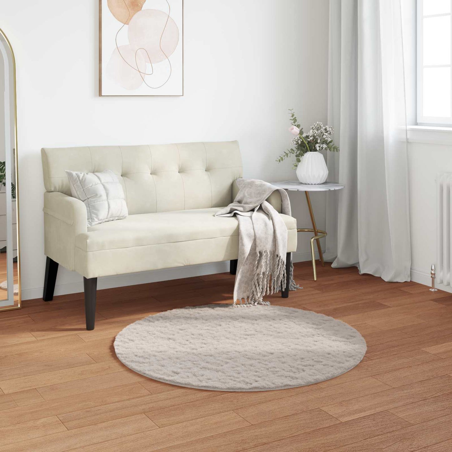 JUNG Vida Kunstfell Hasen Teppich Olite Beige Ø 120 cm Polyester