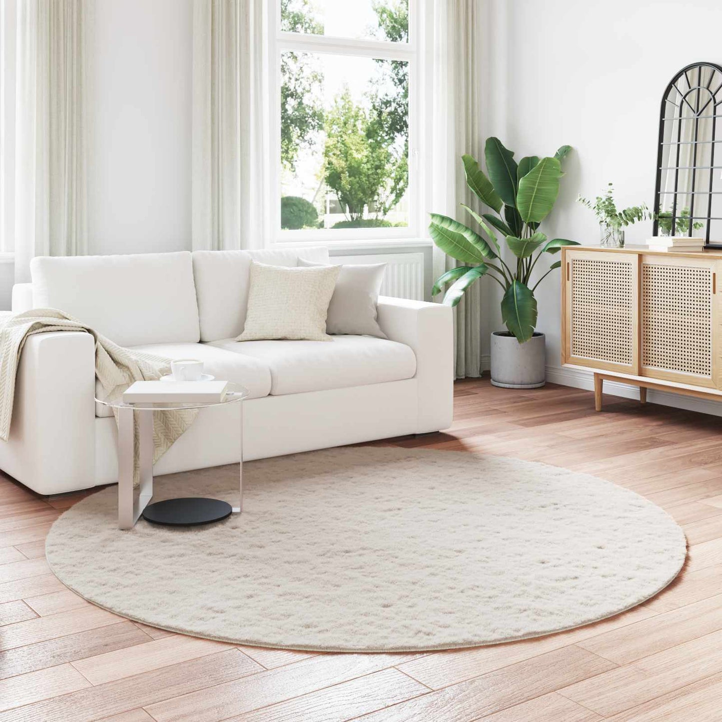 JUNG Vida Kunstfell Hasen Teppich Olite Beige Ø 160 cm Polyester