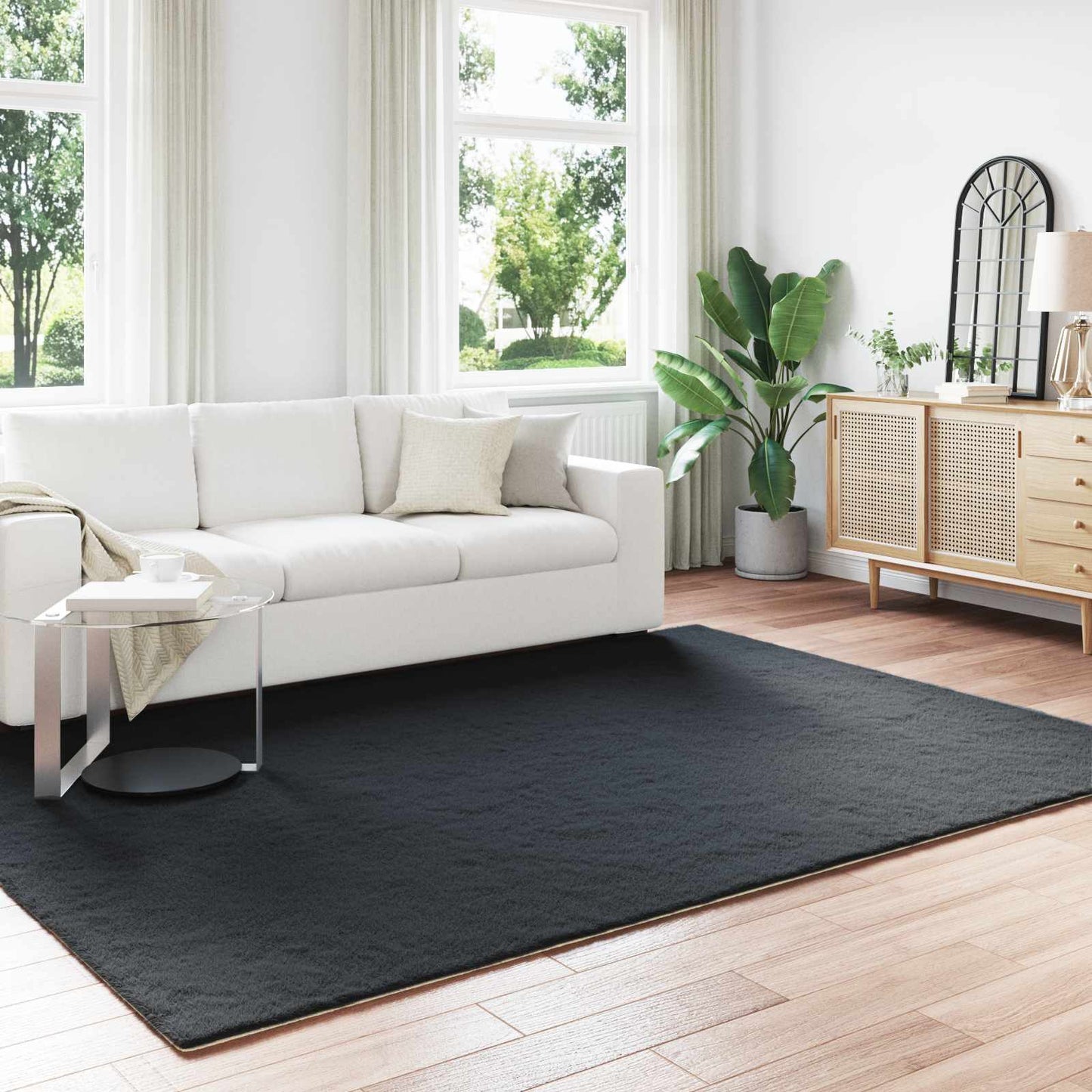 JUNG Vida Kunstfell Hasen Teppich Olite Schwarz 240 x 340 cm Polyester