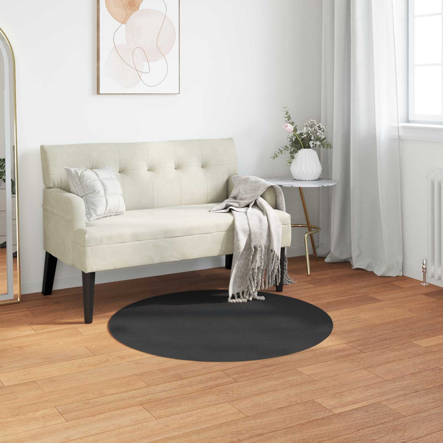 JUNG Vida Kunstfell Hasen Teppich Olite Schwarz Ø 80 cm Polyester