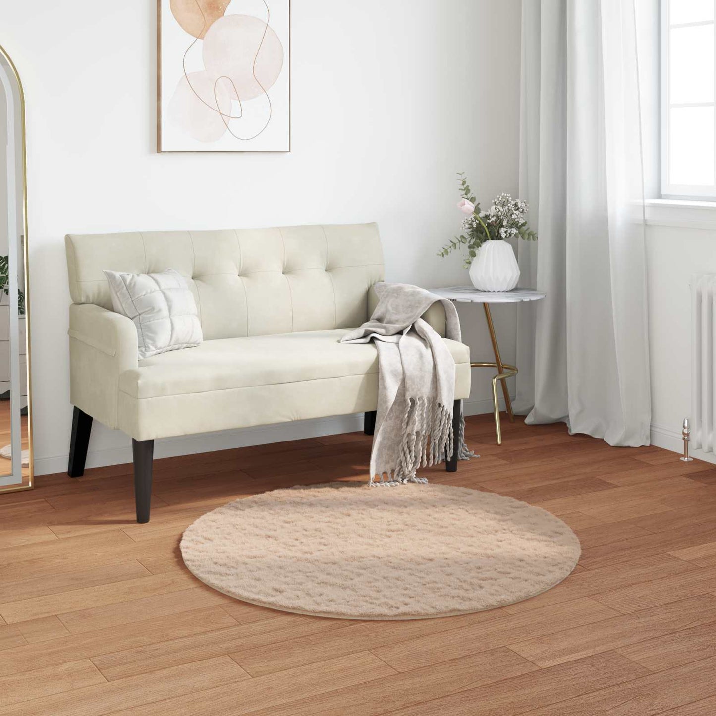 JUNG Vida Kunstfell Hasen Teppich Olite Taupe Ø 80 cm Polyester