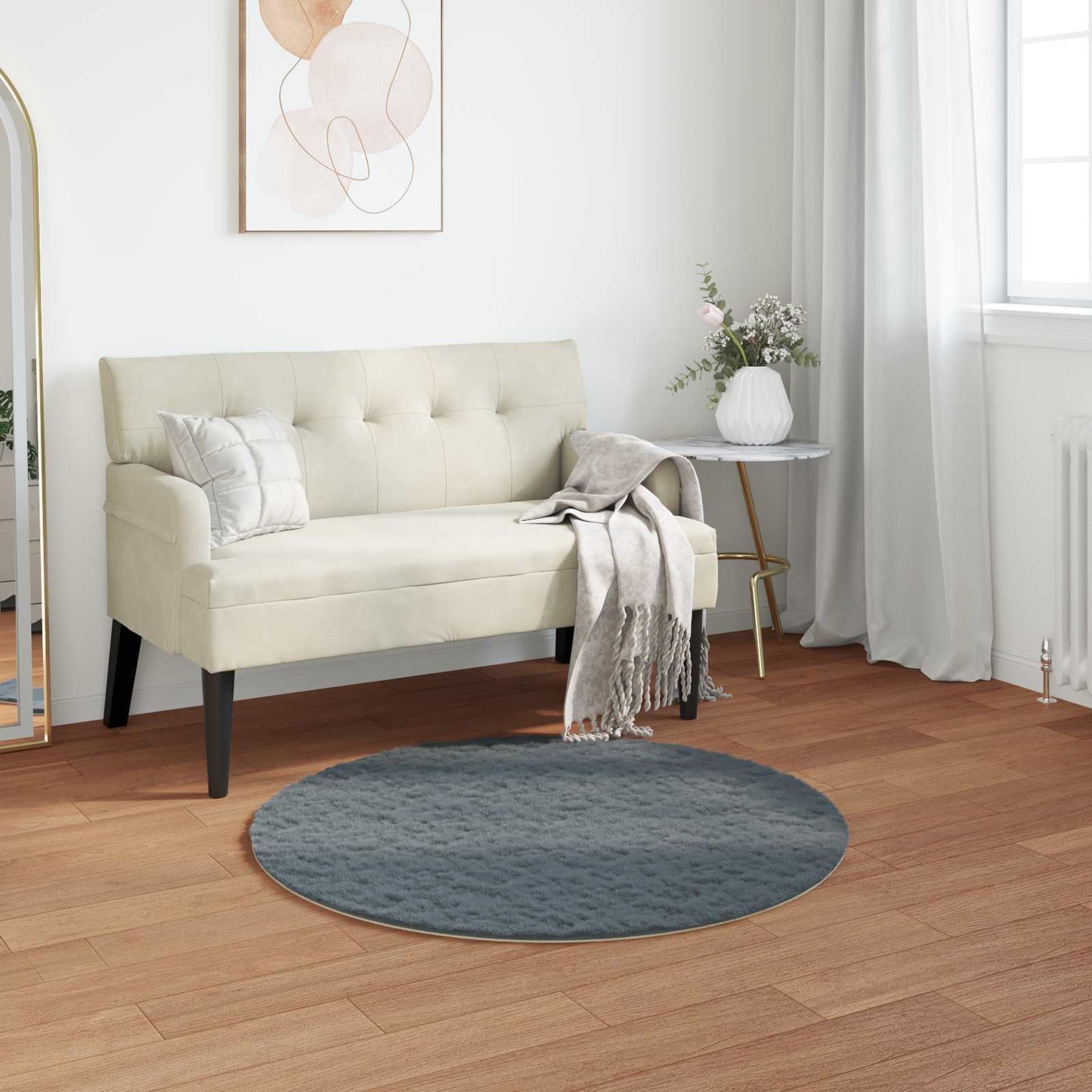 JUNG Vida Kunstfell Hasen Teppich Olite Anthrazit Ø 80 cm Polyester