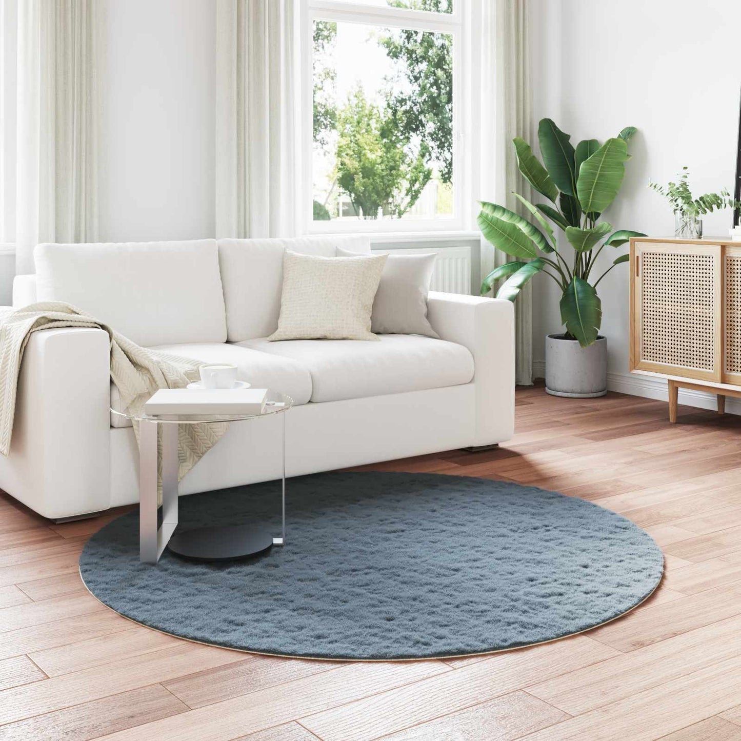 JUNG Vida Kunstfell Hasen Teppich Olite Anthrazit Ø 200 cm Polyester