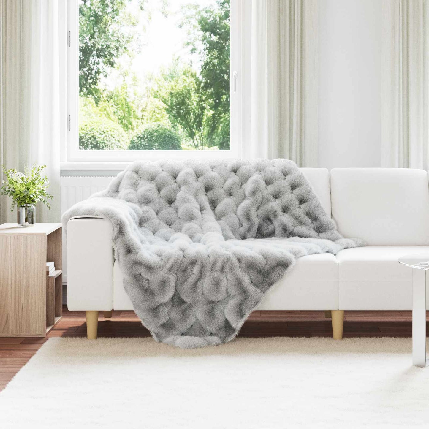 JUNG Vida Kunstfell Kaninchenfell Decke 4 pcs Grau 130 x 150 cm Polyester