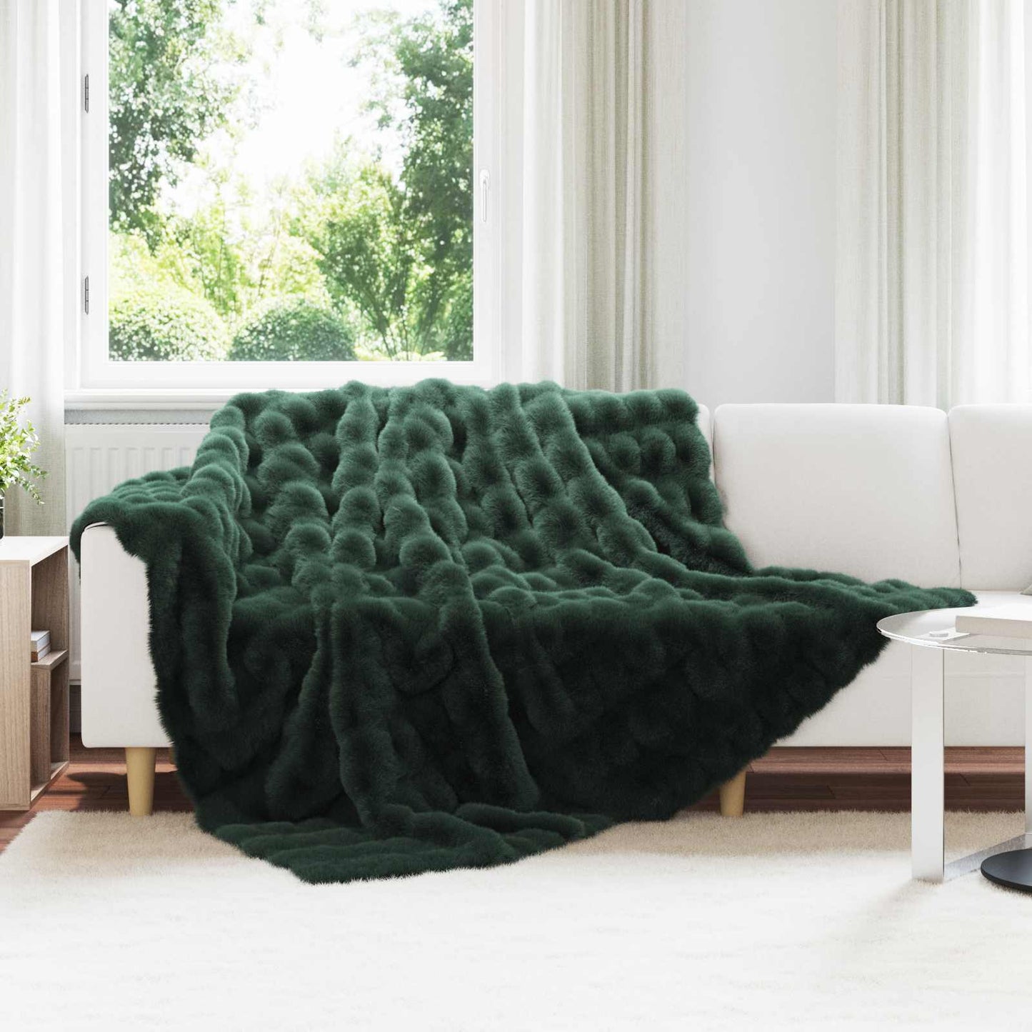 JUNG Vida Kunstfell Kaninchenfell Decke Dunkelgrün 220 x 240 cm Polyester
