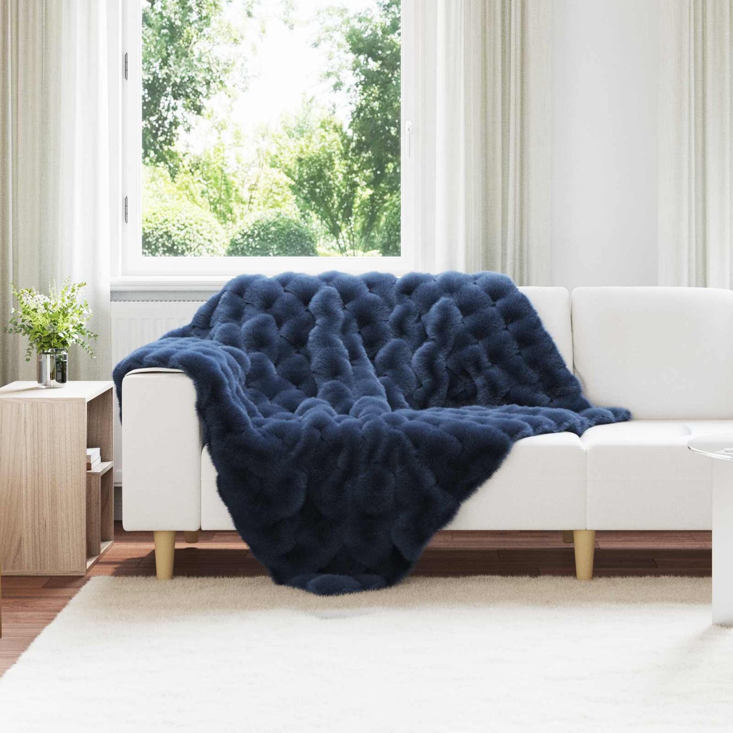 JUNG Vida Kunstfell Kaninchenfell Decke 4 pcs Marineblau 130 x 150 cm