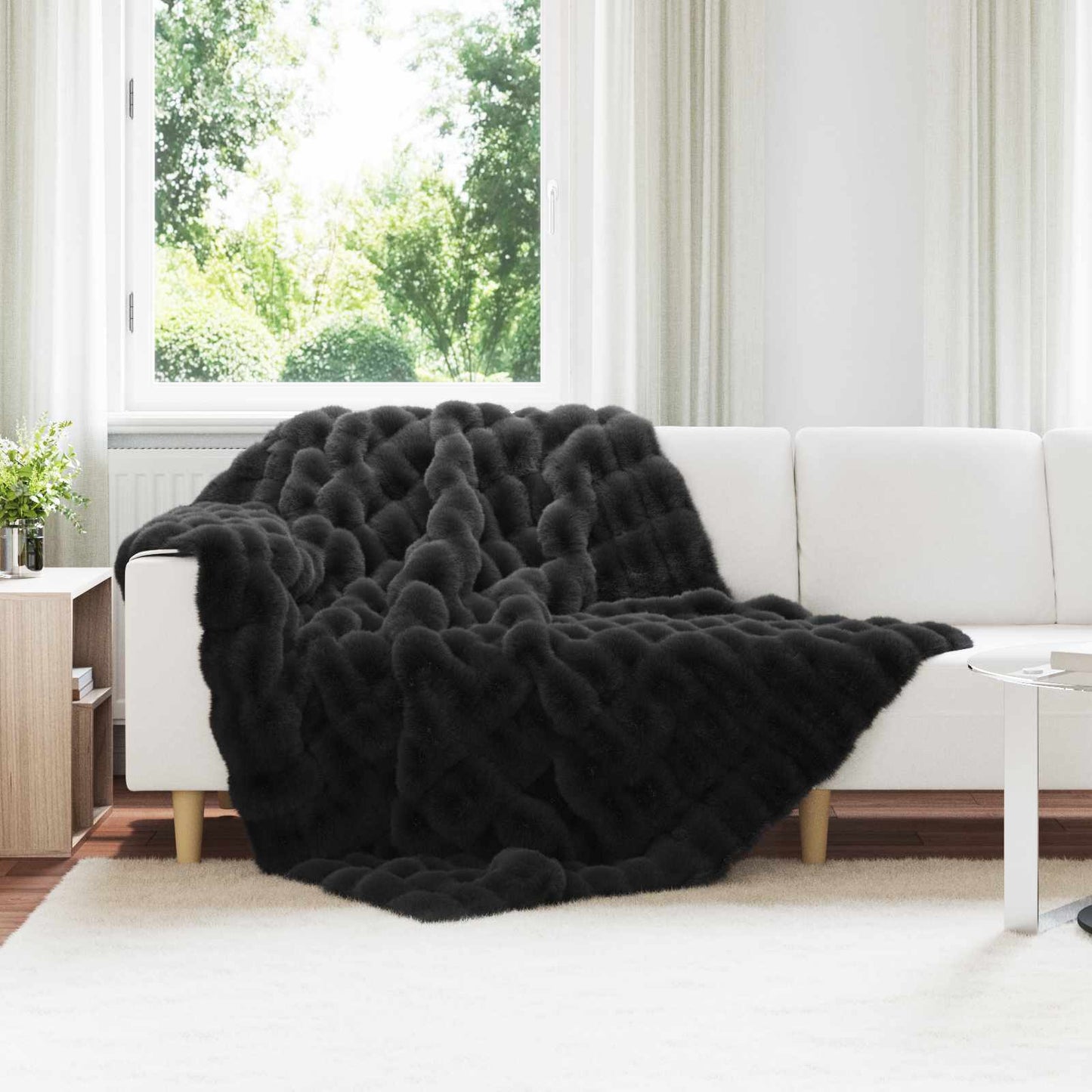 JUNG Vida Kunstfell Kaninchenfell Decke 4 pcs Schwarz 150 x 220 cm