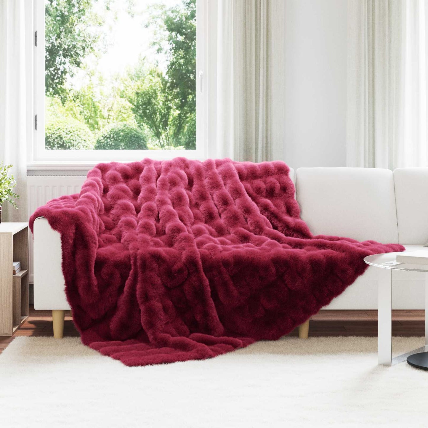 JUNG Vida Kunstfell Kaninchenfell Decke 4 pcs Bordeauxrot 220 x 240 cm