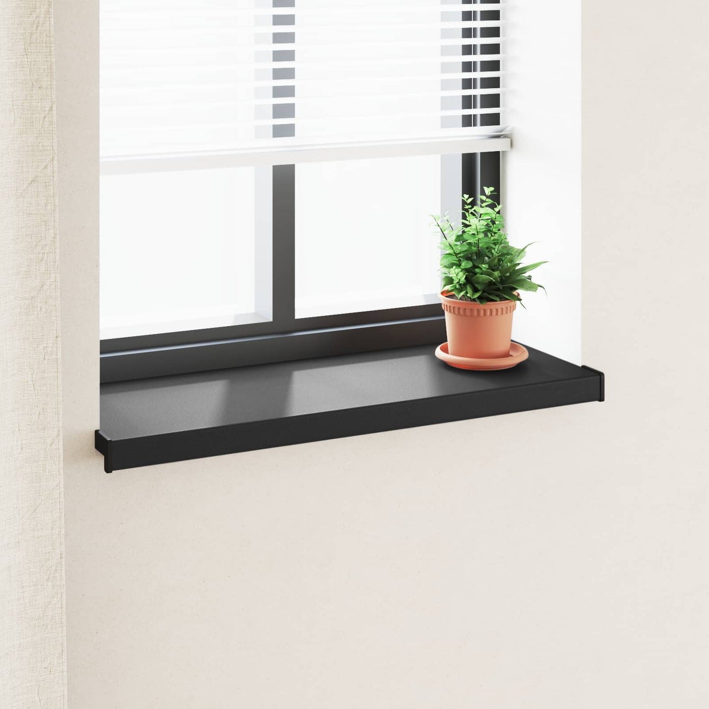 JUNG Vida Fensterbank Schwarz mit Holzmaserung 100 x 35 x 4,5 cm PVC