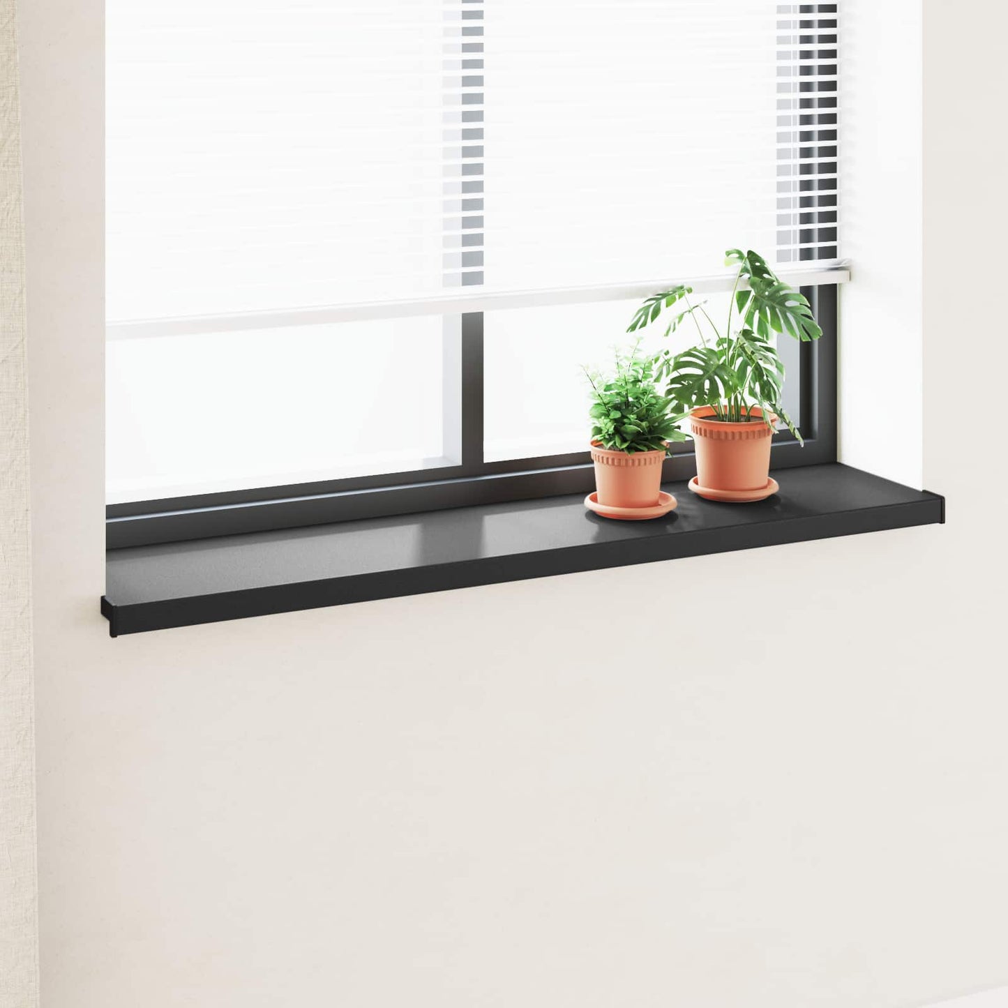 JUNG Vida Fensterbank Schwarz mit Holzmaserung 160 x 35 x 4,5 cm PVC