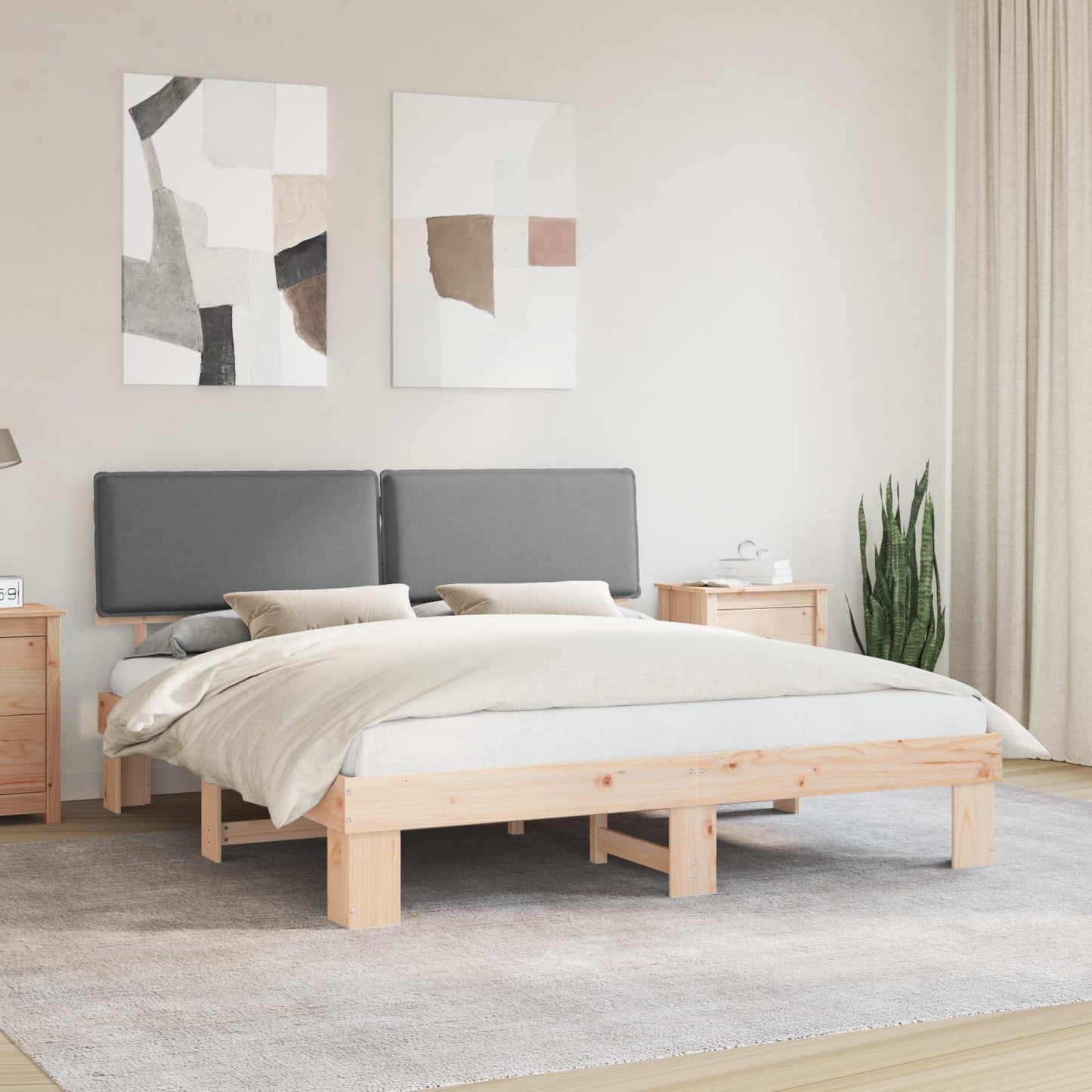 JUNG Vida Bettgestell mit gepolstertem Kopfteil Hellgrau 200 x 200 cm