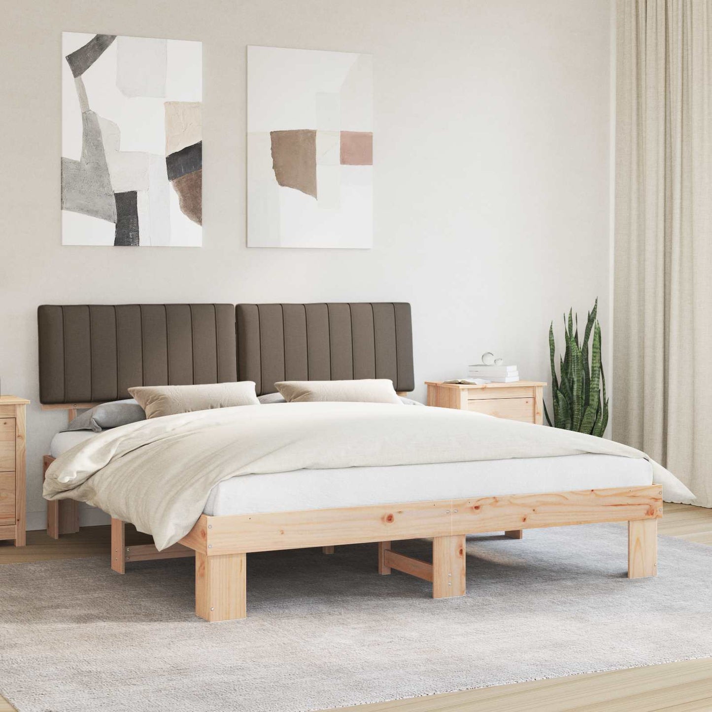 JUNG Vida Bettgestell mit gepolstertem Kopfteil Taupe 180 x 200 cm