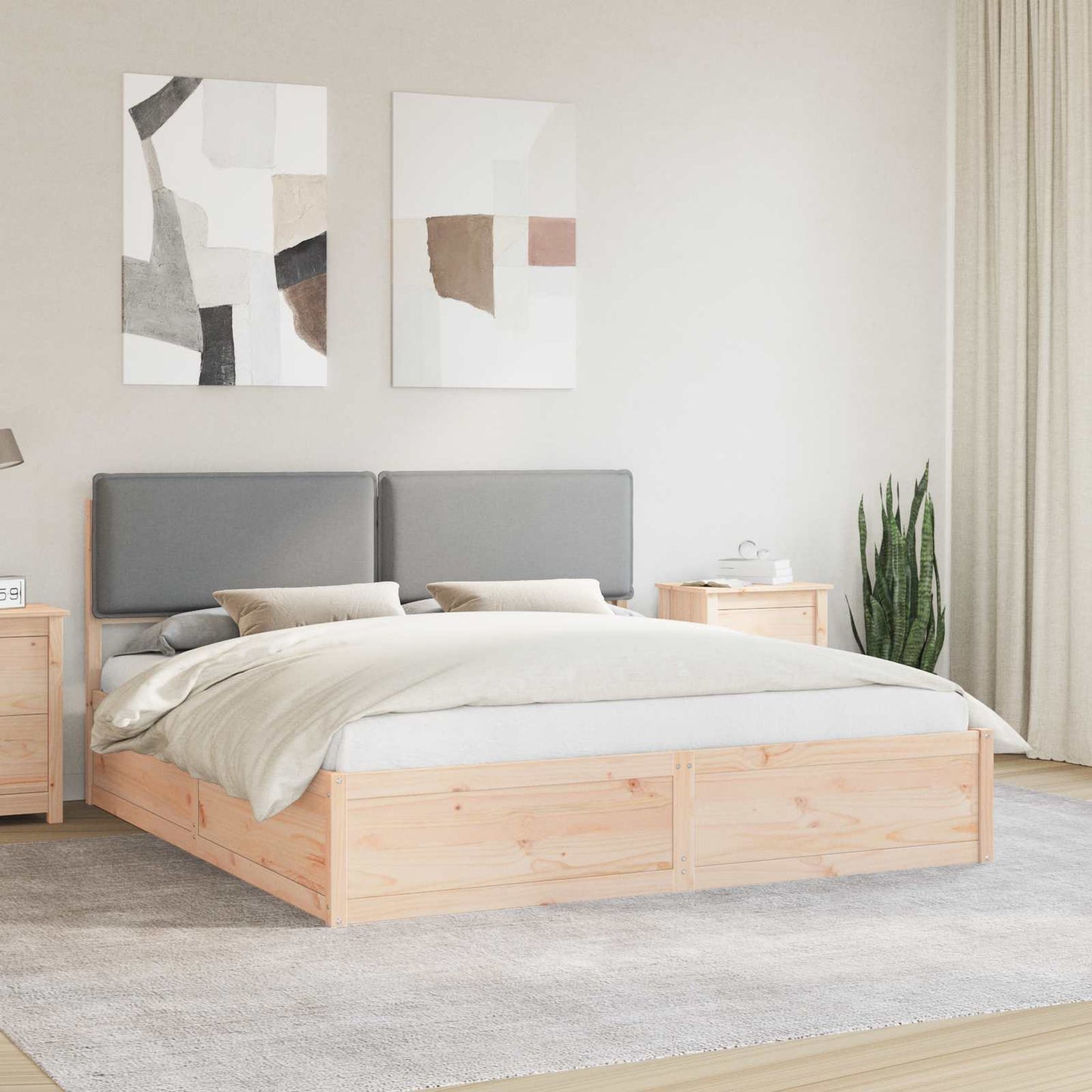 JUNG Vida Bettgestell mit gepolstertem Kopfteil Hellgrau 180 x 200 cm