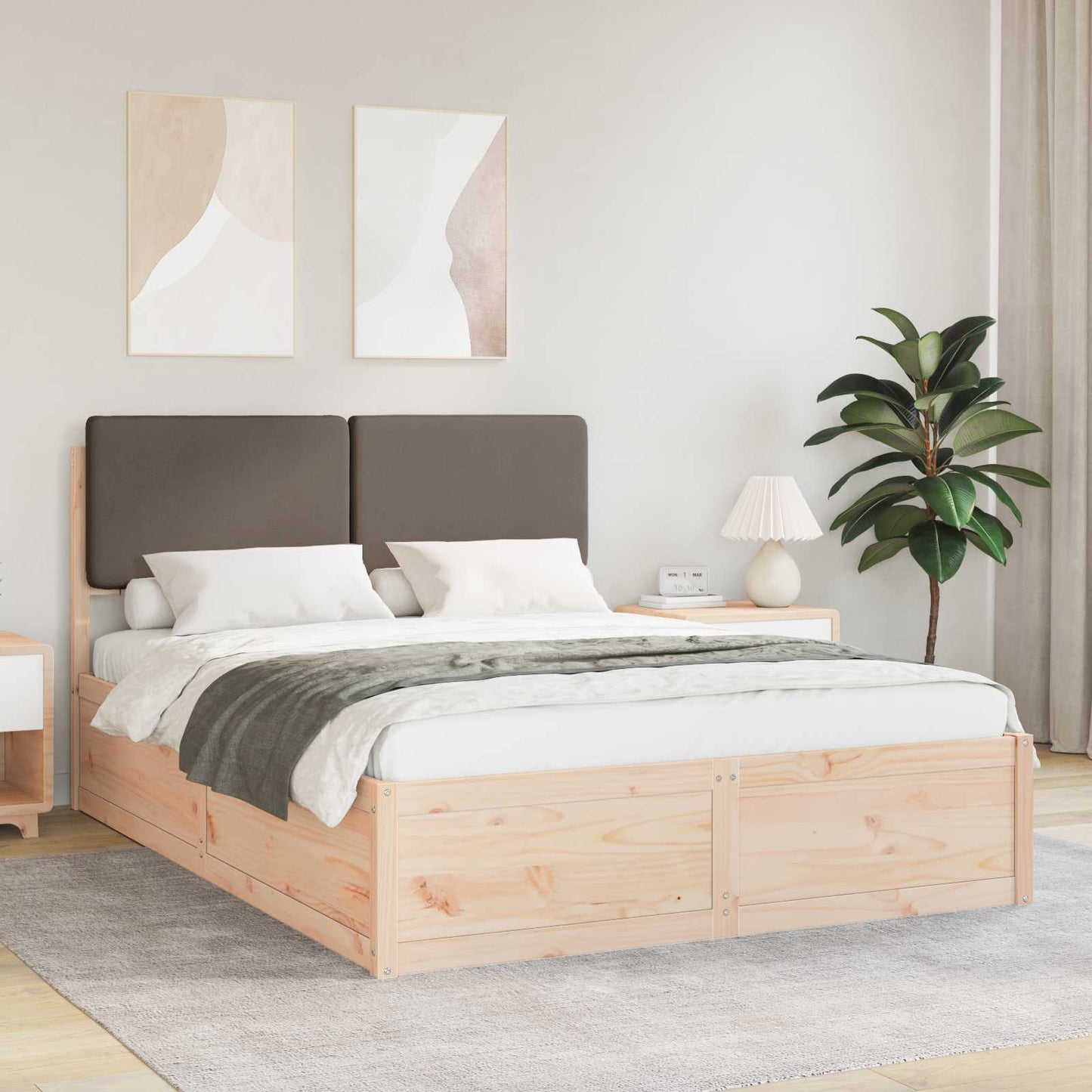 JUNG Vida Bettgestell mit gepolstertem Kopfteil Taupe 140 x 190 cm