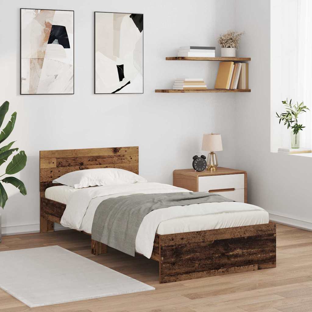 JUNG Vida Bettrahmen mit Kopfteil Altholz 100 x 200 cm Holzwerkstoff