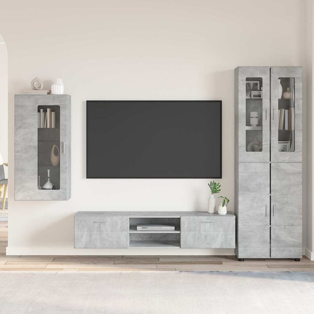 JUNG Vida TV-Schrankset mit Schubladen mit Regal Beton Grau Holzwerkstoff