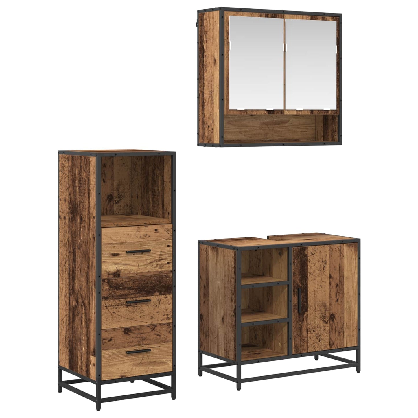 JUNG Vida Badezimmermöbel-Set mit Schubladen 3 pcs Altholz Holzwerkstoff