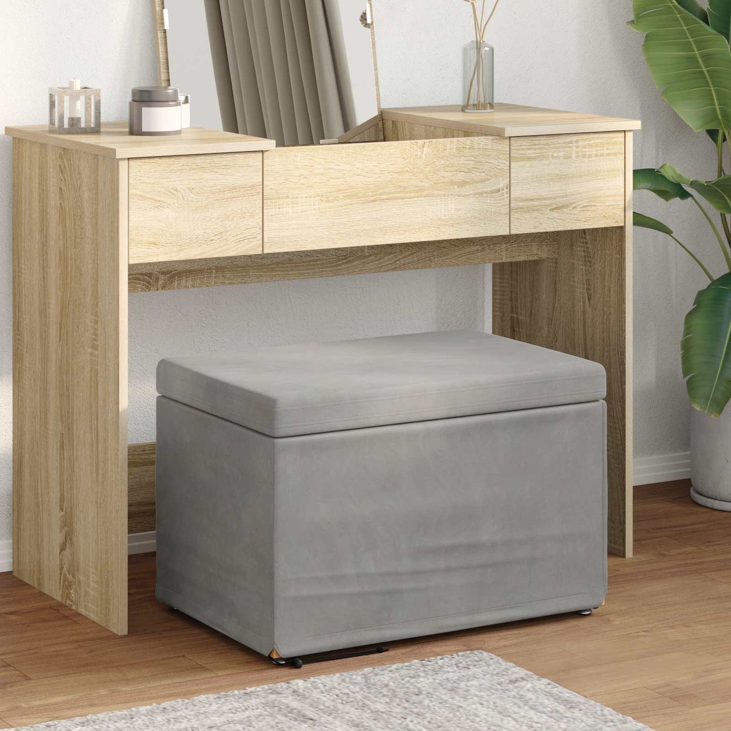 JUNG Vida Hocker Hellgrau 61 x 41 x 40 cm Samt und Engineering Holz