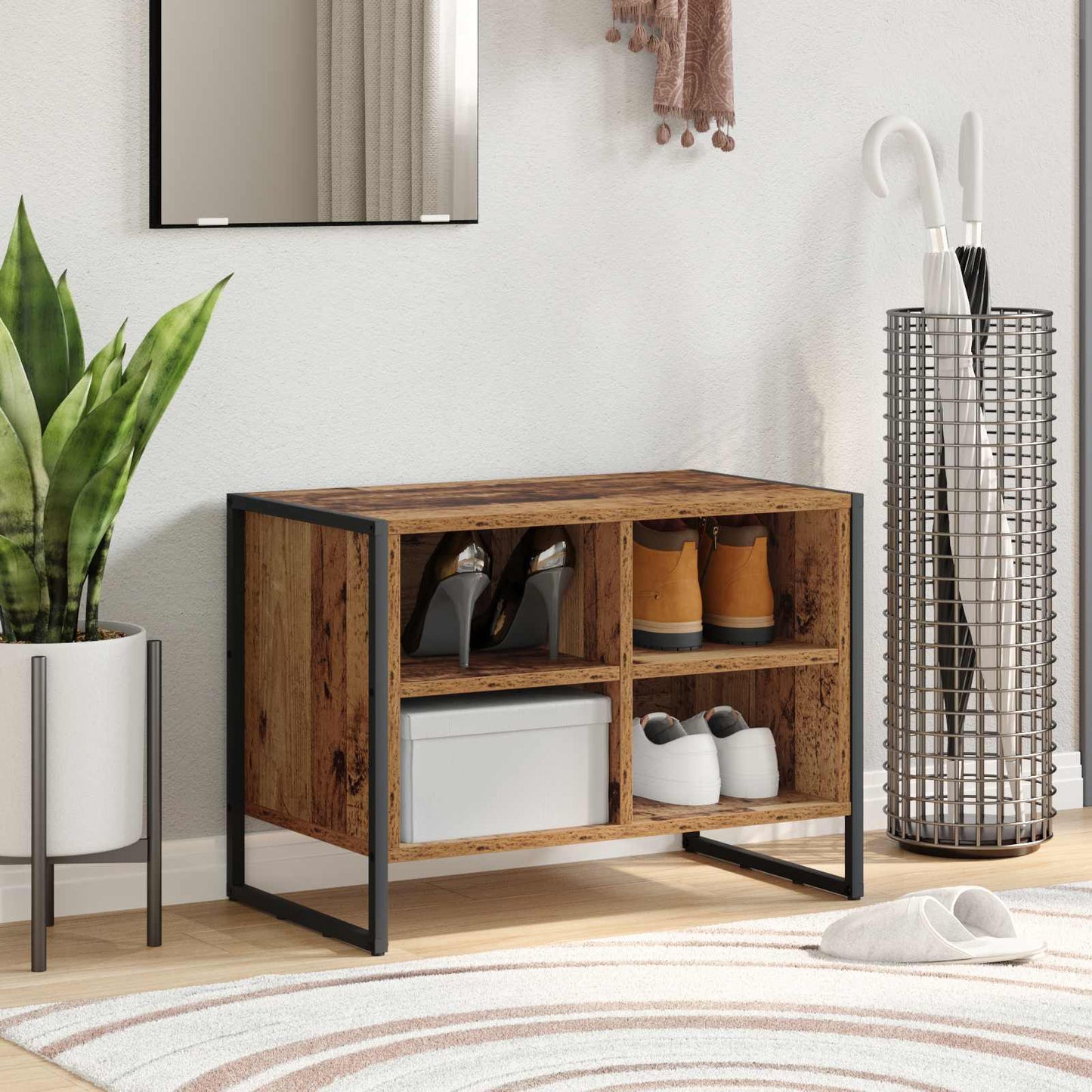 JUNG Vida Schuhschrank mit Speicher Altholz 60 x 35 x 44 cm Holzwerkstoff