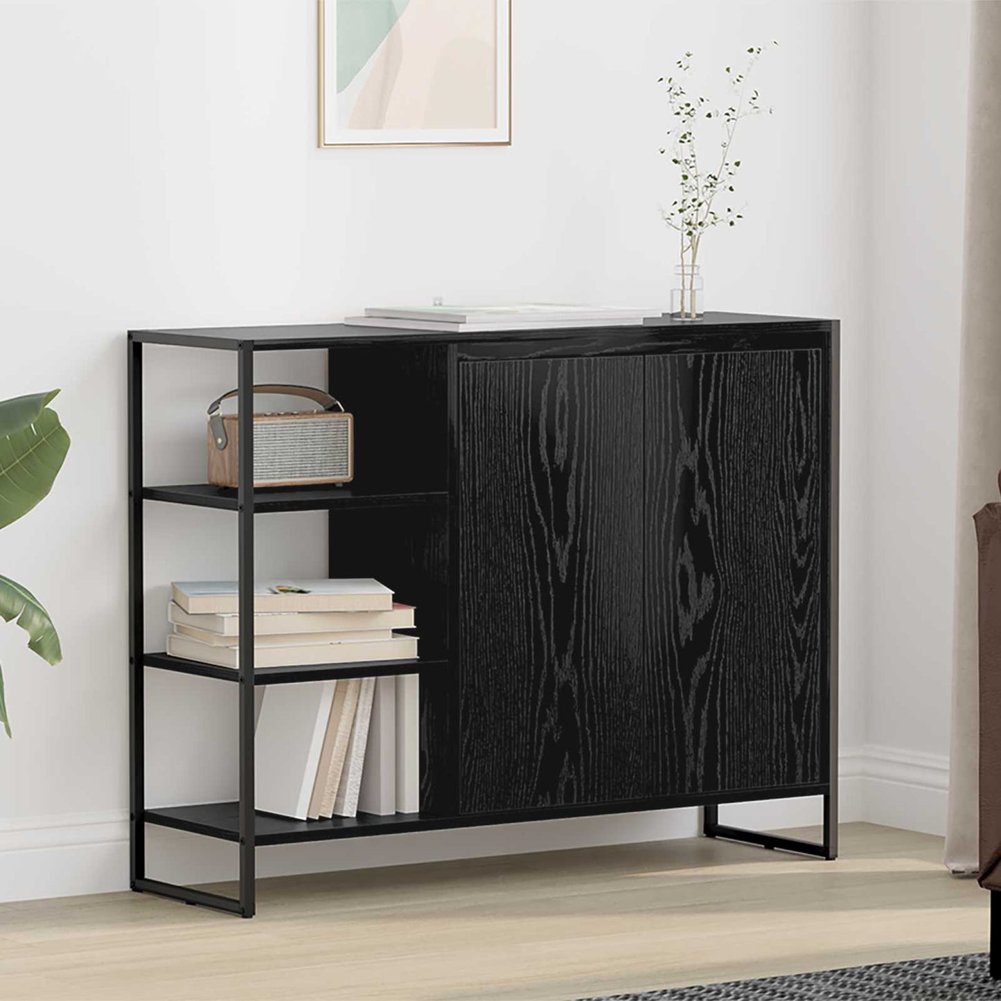 JUNG Vida Seitenschrank Schwarz Eichen-Optik 96,5 x 30 x 75 cm