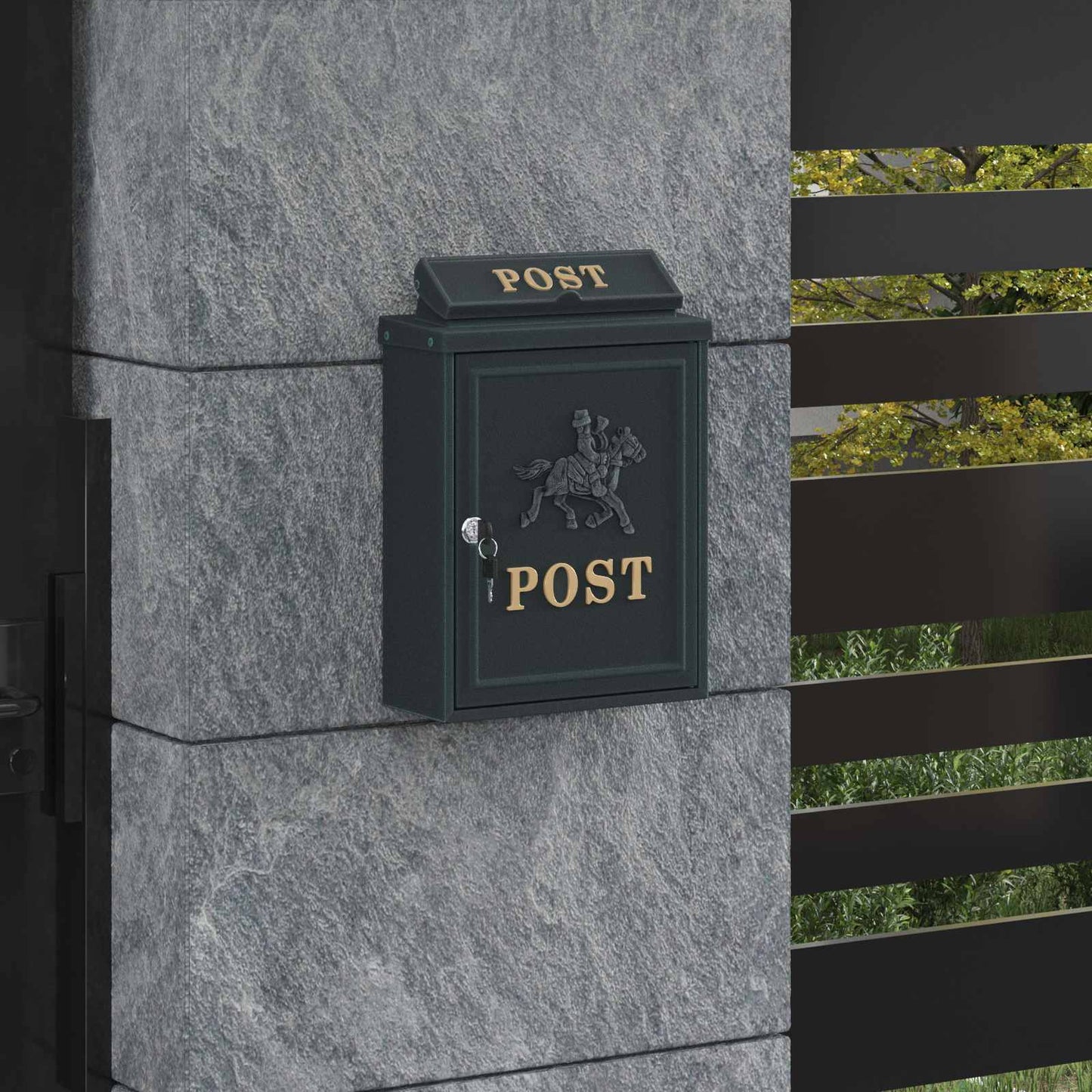 JUNG Vida Wandmontierter Briefkasten Grün 29 x 13 x 41 cm Gussaluminium