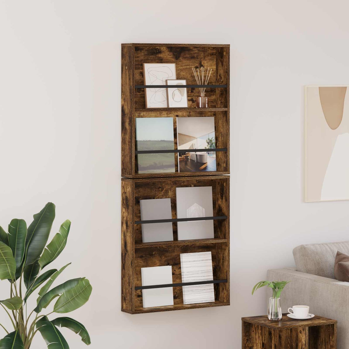 JUNG Vida Magazinregal mit Regal 2 pcs Geräucherte Eiche 60 x 12 x 70 cm