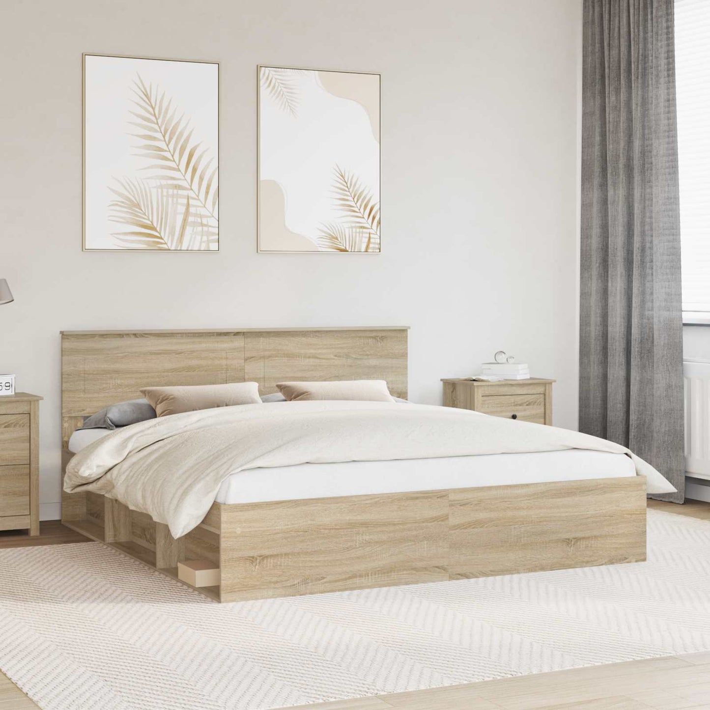 JUNG Vida Bettrahmen mit Kopfteil Sonoma 200 x 200 cm Holzwerkstoff