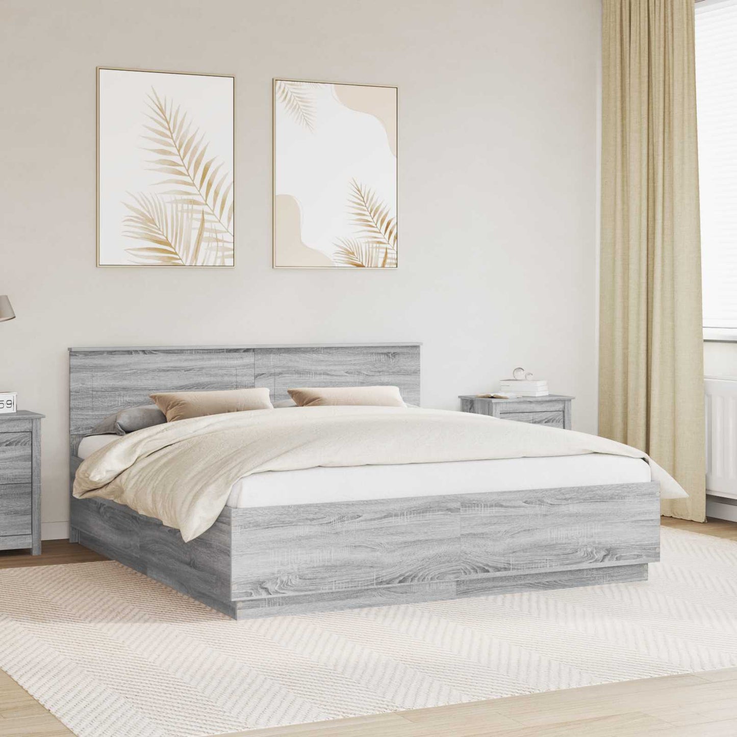 JUNG Vida Bettrahmen Graues Sonoma 200 x 200 cm Holzwerkstoff