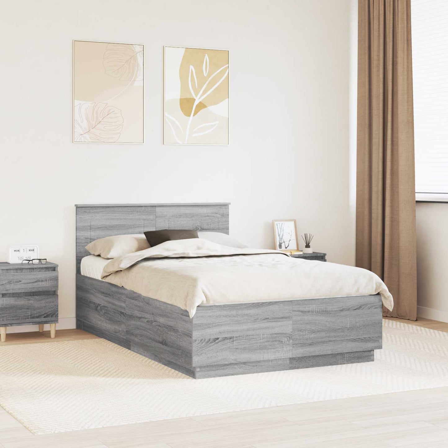 JUNG Vida Bettrahmen Graues Sonoma 120 x 190 cm Holzwerkstoff