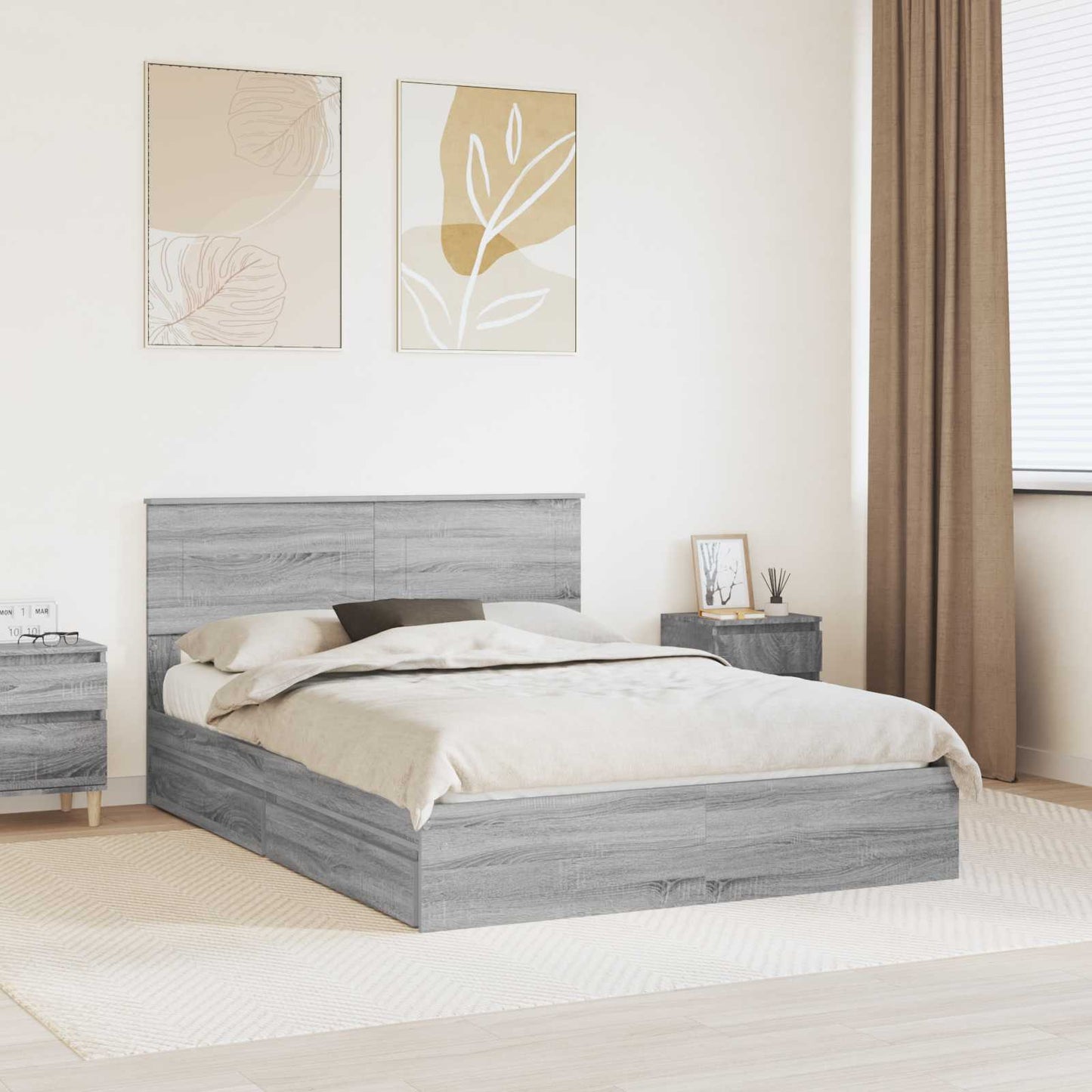 JUNG Vida Aufbewahrungsbett Graues Sonoma 160 x 200 cm Holzwerkstoff