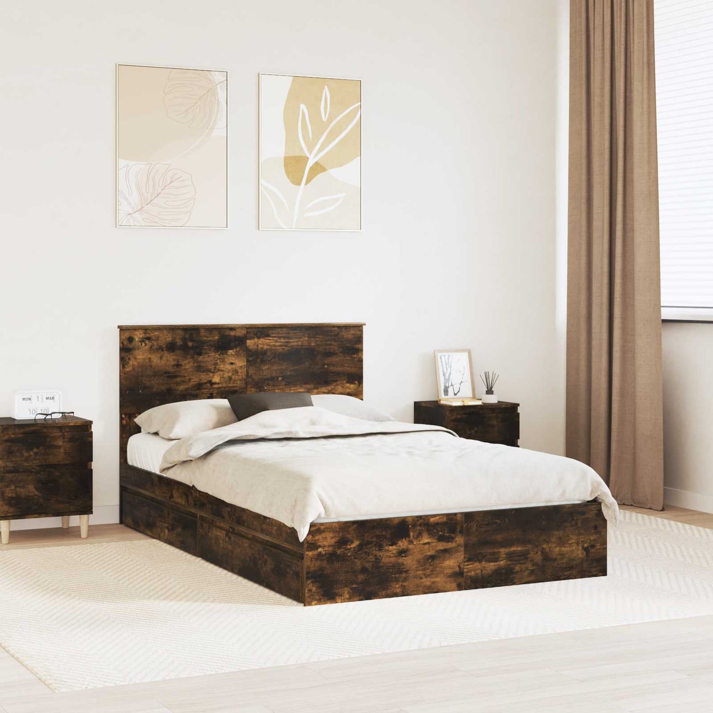 JUNG Vida Aufbewahrungsbett Geräucherte Eiche 135 x 190 cm Holzwerkstoff