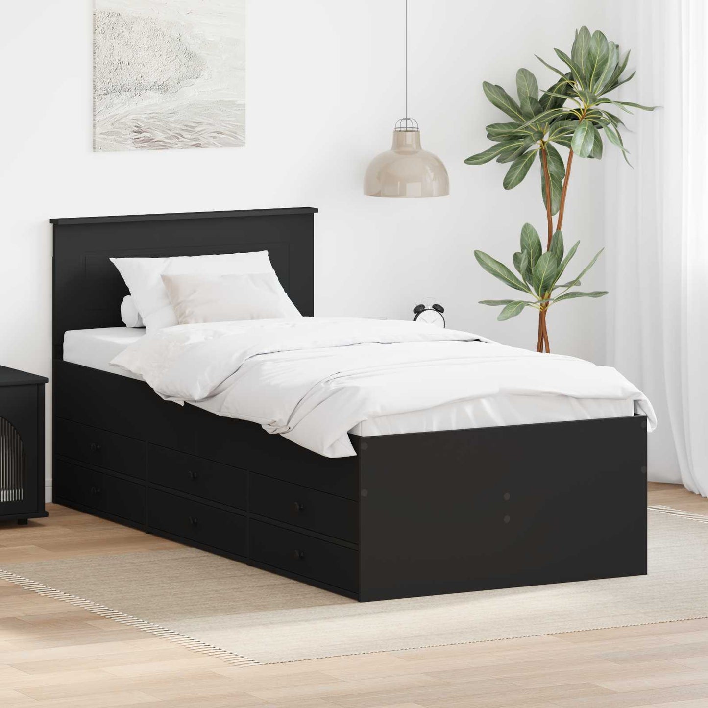 JUNG Vida Tagesbett mit Schubladen Schwarz 90 x 200 cm Holzwerkstoff