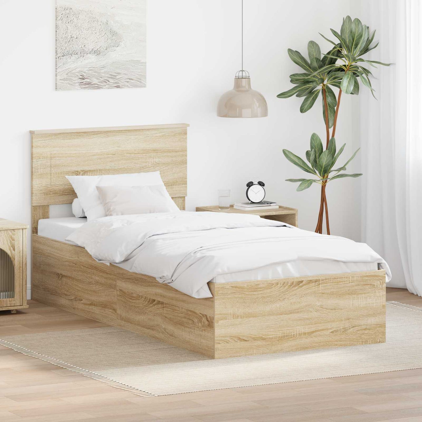 JUNG Vida Bettrahmen mit Kopfteil Sonoma-Eiche 90 x 200 cm Holzwerkstoff