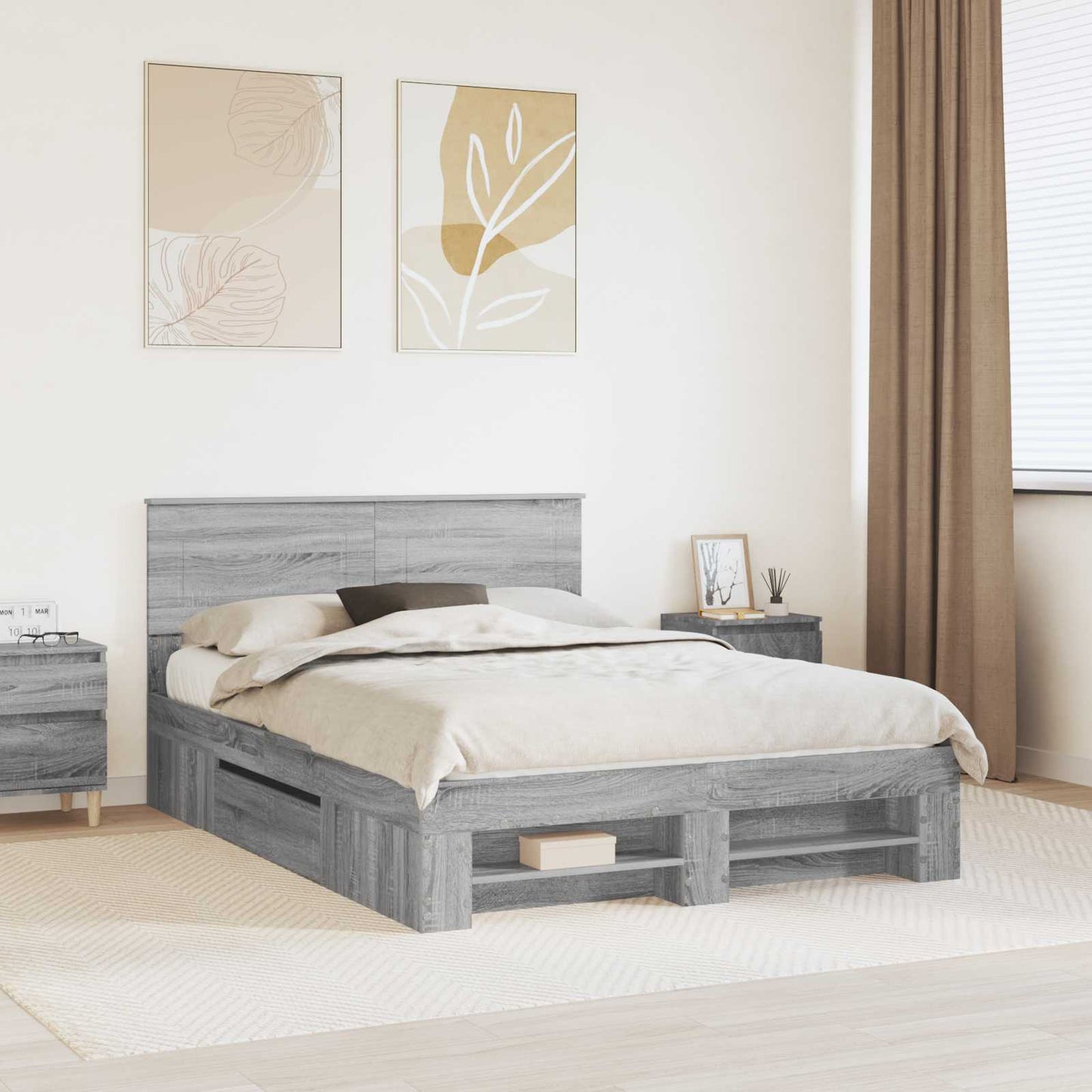 JUNG Vida Bettrahmen Graues Sonoma 160 x 200 cm Holzwerkstoff