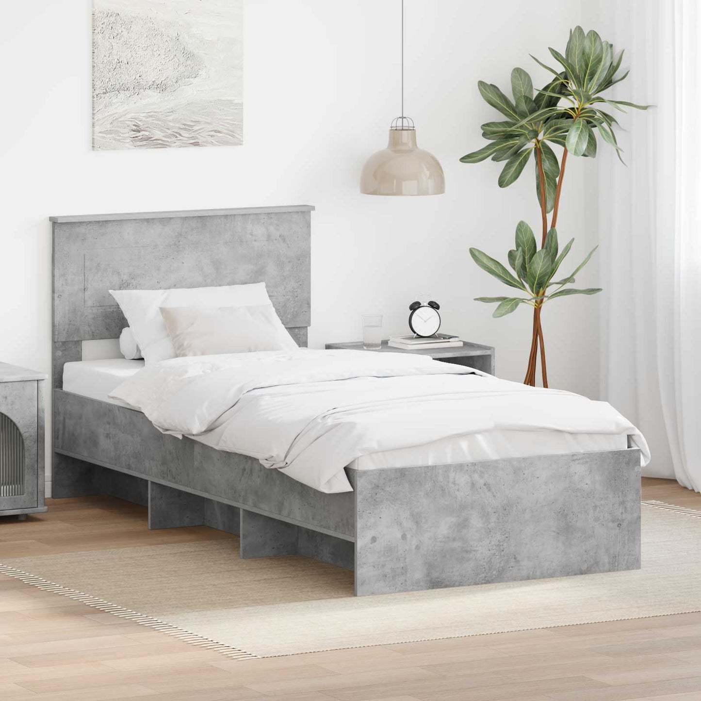 JUNG Vida Bettrahmen mit Kopfteil Beton Grau 120 x 123 cm Holzwerkstoff