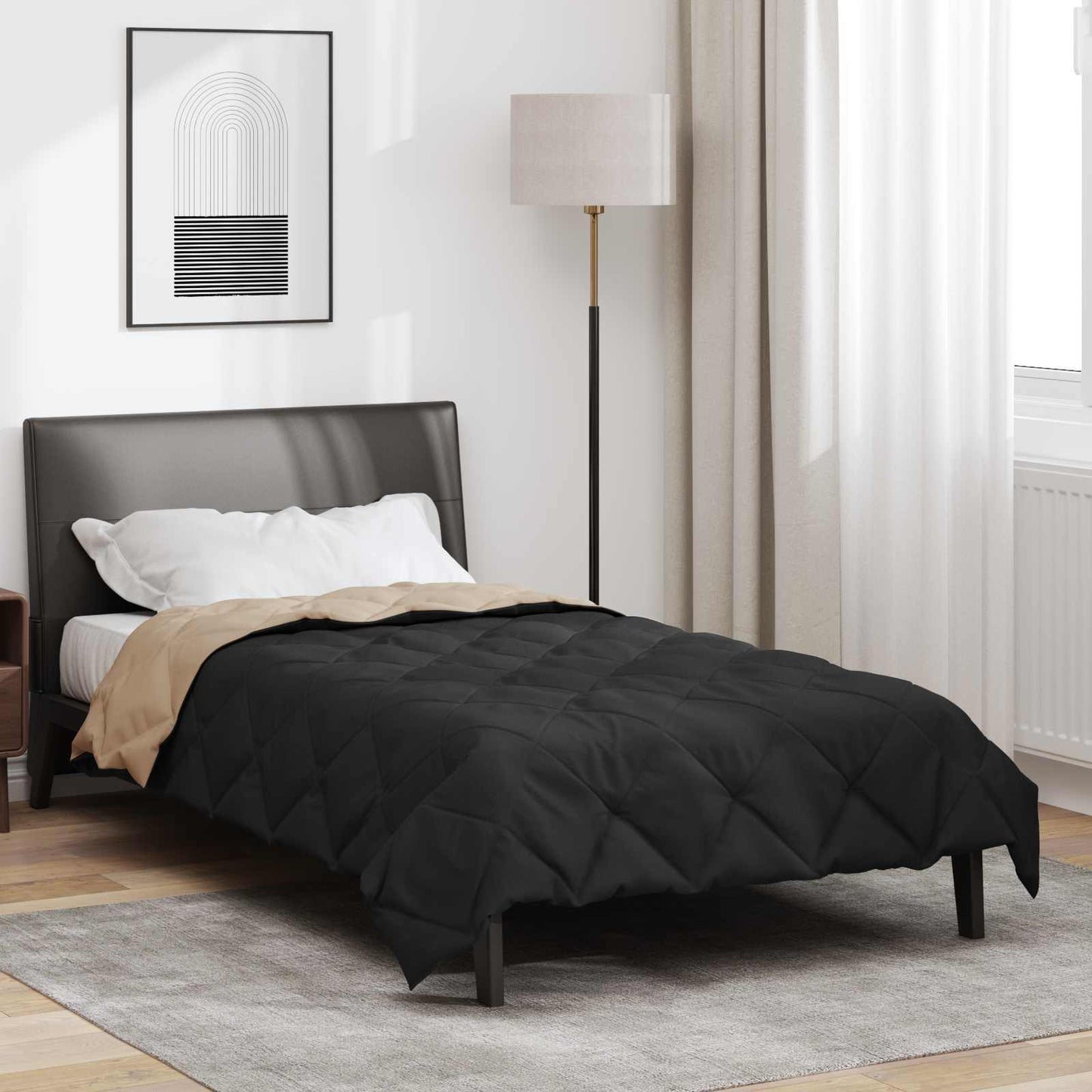 JUNG Vida Sommerdecke Schwarz und Taupe 220 x 155 cm Mikrofaser