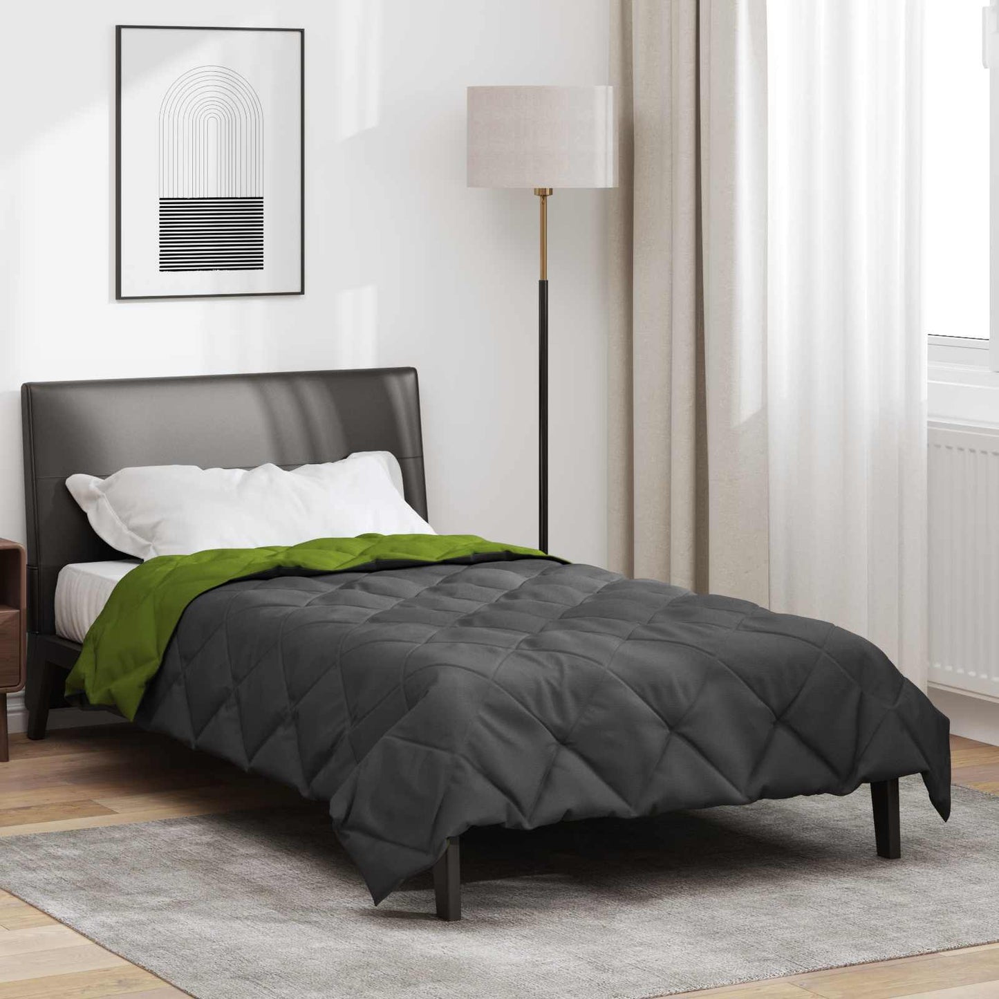 JUNG Vida Ganzjahresbettdecke Grün und Anthrazit 220 x 135 cm Mikrofaser
