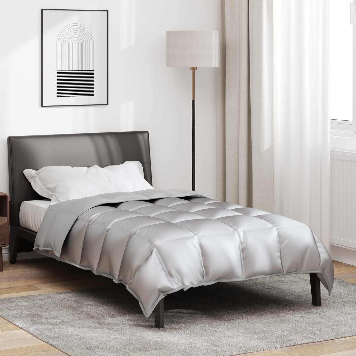 JUNG Vida Winterbettdecke Silber 220 x 140 cm Satin und Mikrofaser