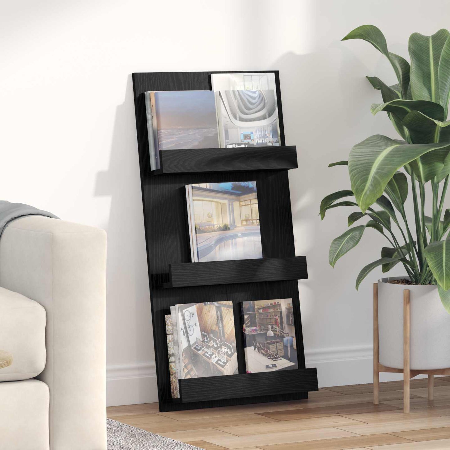 JUNG Vida Magazinregal mit Regal Schwarz Eichen-Optik 51 x 11 x 102 cm